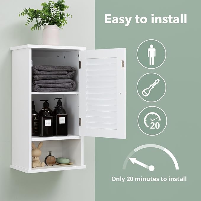 Small Bathroom Wall Cabinet, Slim Single Louvered Door Narrow Over The Toilet - Image 6