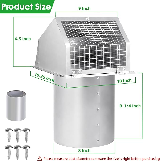 8 inch Wall Vent Ccover, Exhaust Vent Hooded Wall Vent - Image 2