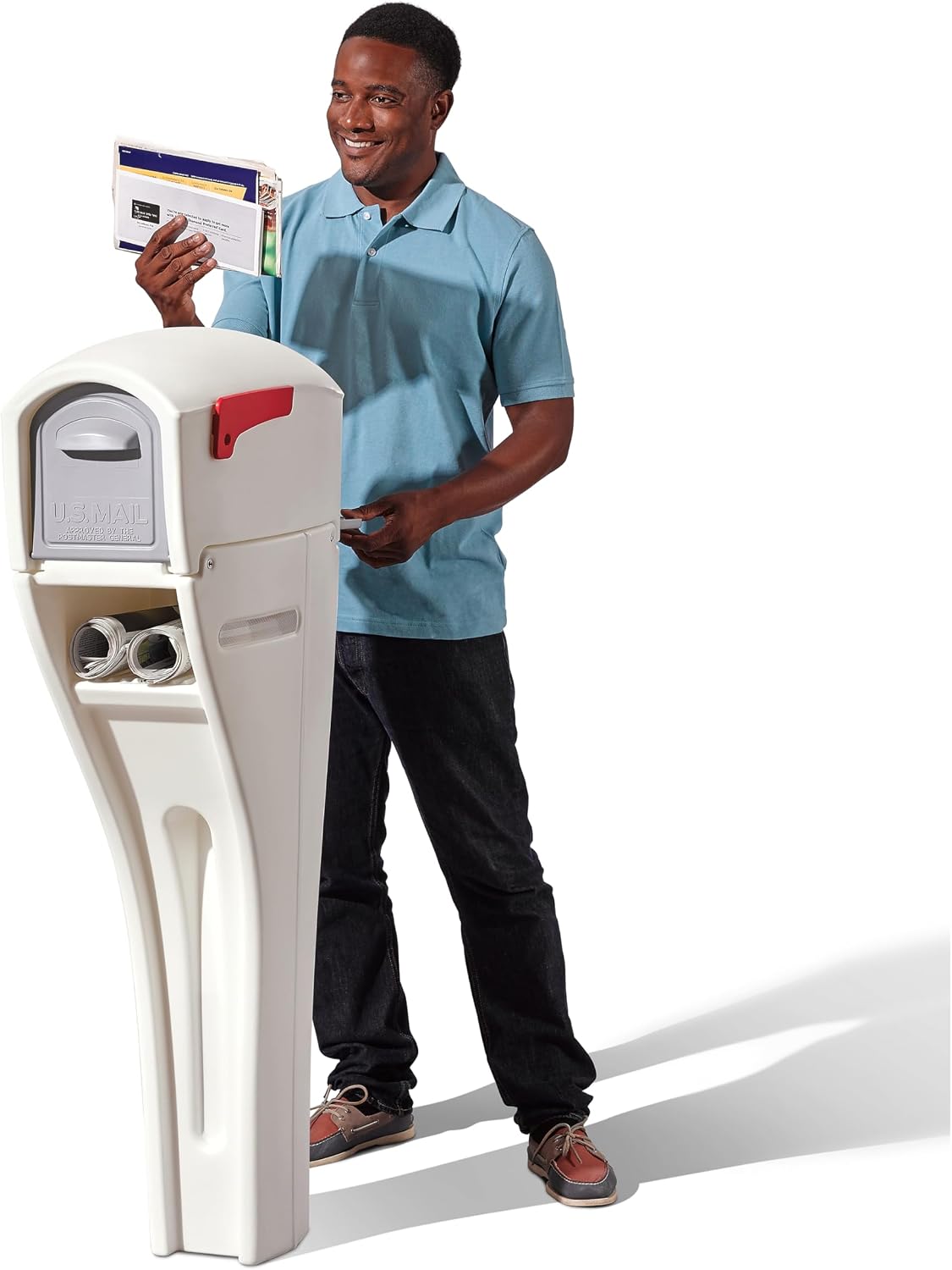 Step2 Mailmaster Streamline Mailbox & Post, Weather Resistant, Large Outdoor Mailboxes, Made of Durable Plastic, Easy to Install, Flag Included, White