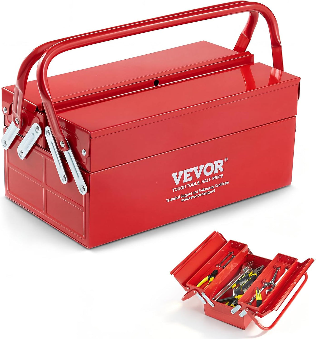 vevor metal tool box, 14-inch, 2-tier 3-tray portable, main product view