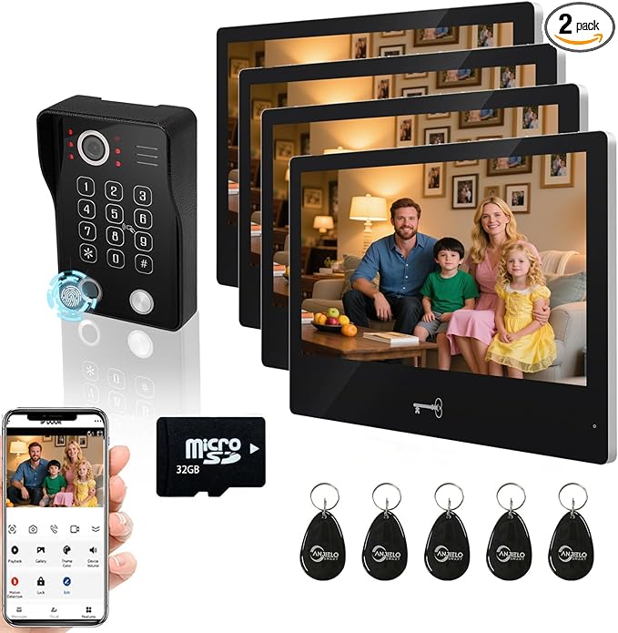 Wired Video Apartment Intercom System, Door Phone Kit, 10 Inch Touch Monitor by ANJIELOSMART