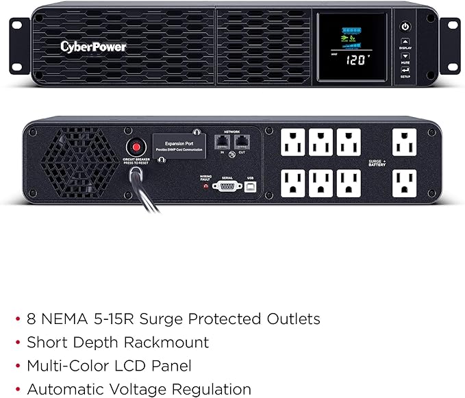 CyberPower CP1500PFCRM2U PFC Sinewave UPS Battery Backup and Surge Protector - Image 3