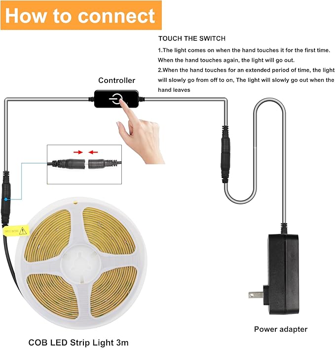 Pandery COB LED Strip, LED Strip Lights 5M/16.4ft, Touch Dimmable LED Strips - Image 3