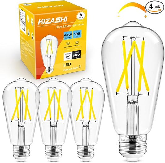Hizashi Edison Bulbs Dimmable, Vintage E26 LED Bulb 60 Watt Equivalent UL Listed by HIZASHI