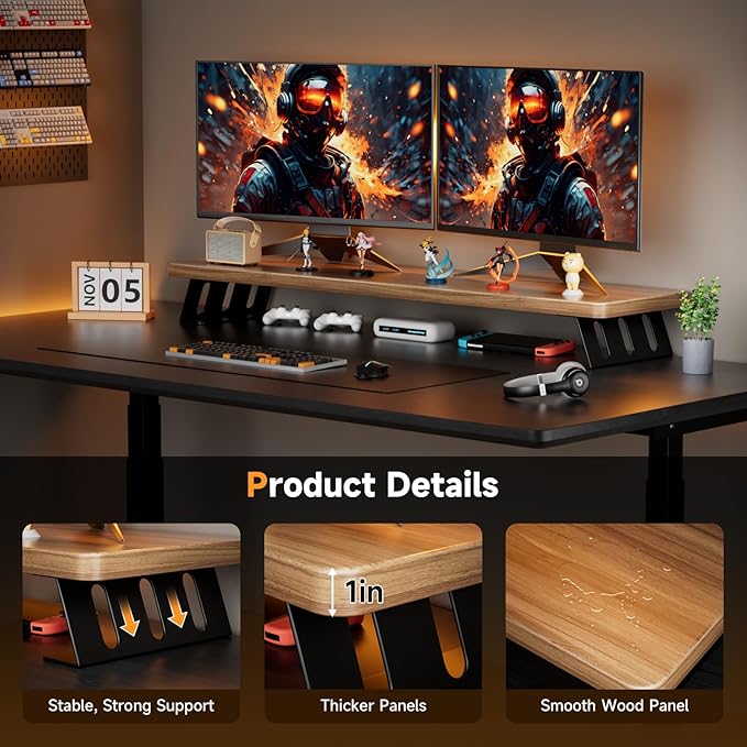 NestNeat Dual Monitor Stand Riser, 39 Inch Large Wood Monitor Stands - Image 2