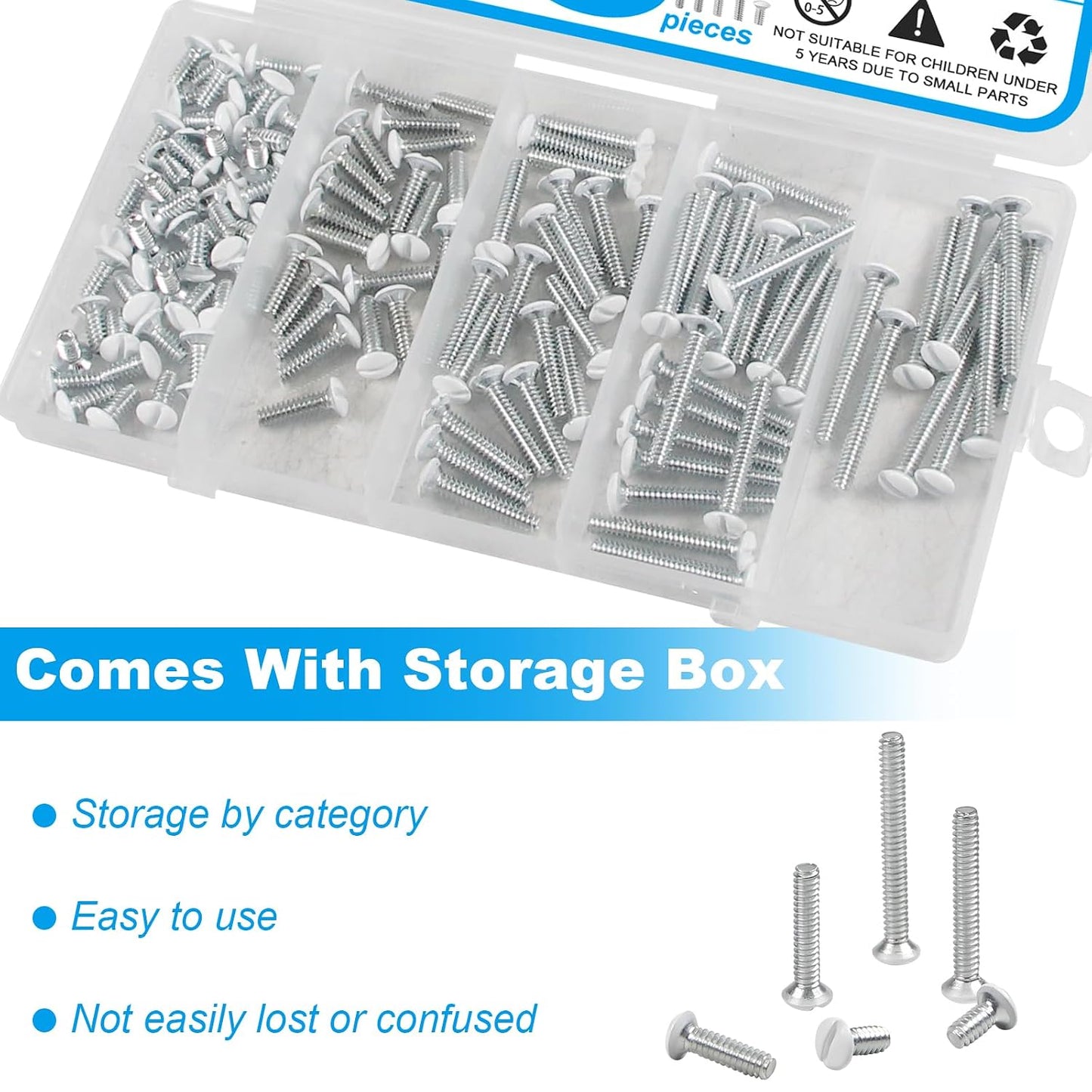 120PCS White Wall Plate Screws Kit, #6-32 Outlet Cover Screws | Electrical Cover Panel Switch Plate Screws 5 Length Sizes (3/8", 9/16", 3/4", 1", 1-3/16")