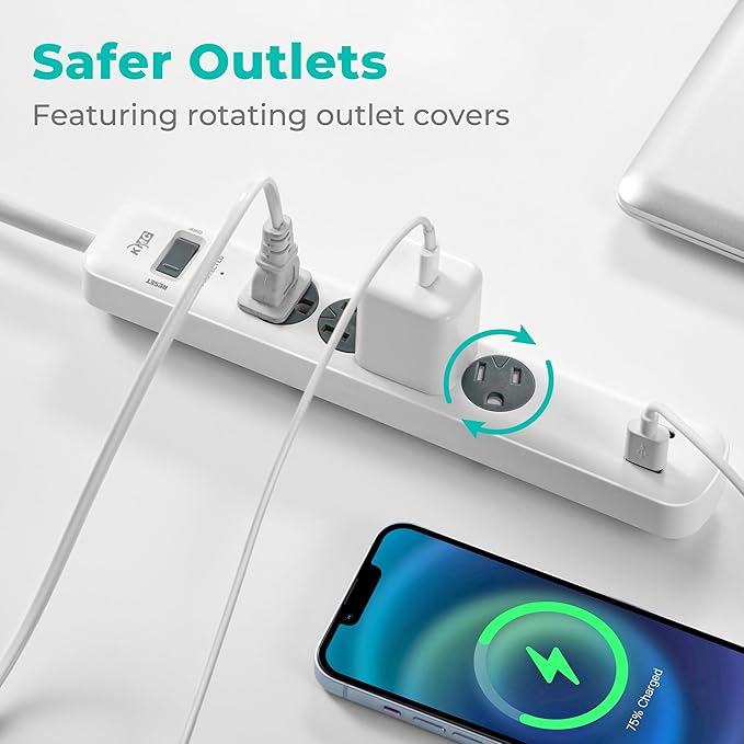 KMC 4-Outlet Surge Protector Power Strip, 1 USB-A & 1 USB-C Port, Power Strip - Image 4
