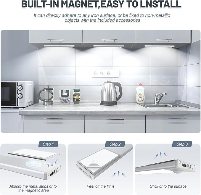 6 Pack Under Cabinet Lighting Wireless, 50 LED Rechargeable Battery Motion - Image 5