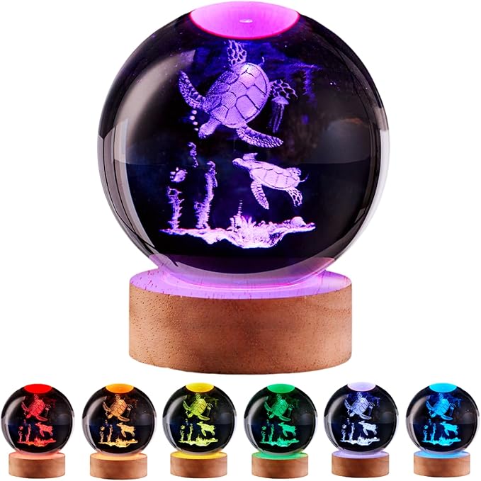 sea Turtle Crystal Ball Lamp, Lifelike 3D Turtle Night Light, 16 Colors by Conalisk