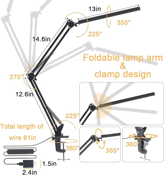 TROPICALTREE LED Desk Lamp for Home Office, Clamp-On - Image 4