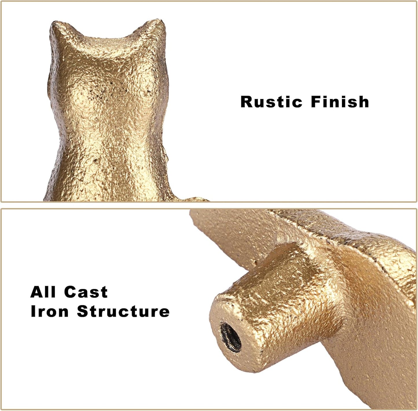 JUXYES Cast Iron Vintage Cat Drawer Handle Pull Knob for Dresser Cabinet | 4 Pack Gold Unique Decorative Dresser Drawer Handle Knobs, Antique Animal Drawer Pulls Knobs for Dresser Cabinet Closet