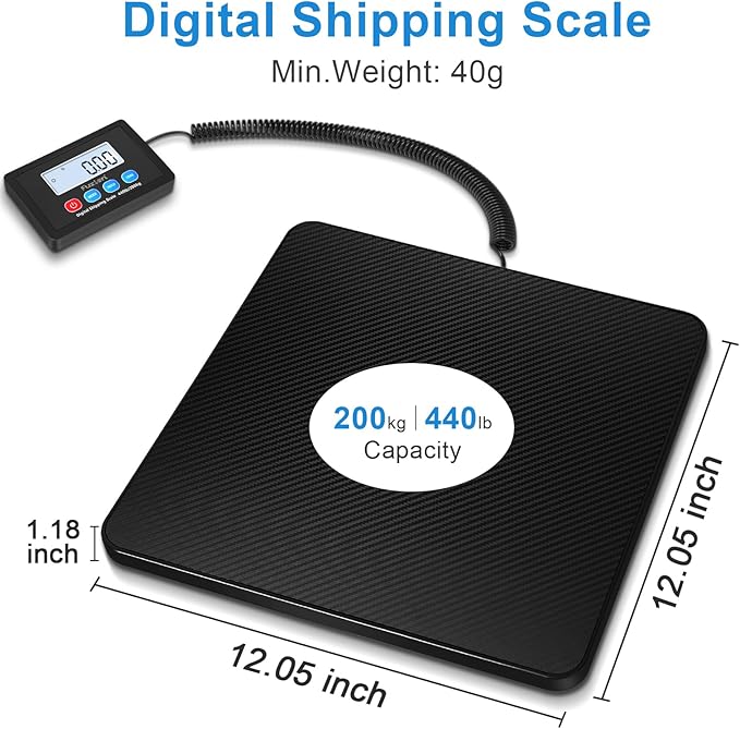 Fuzion Shipping Scale, 440LB x 10g High Accuracy Postal Scale, Hold/Tare - Image 2