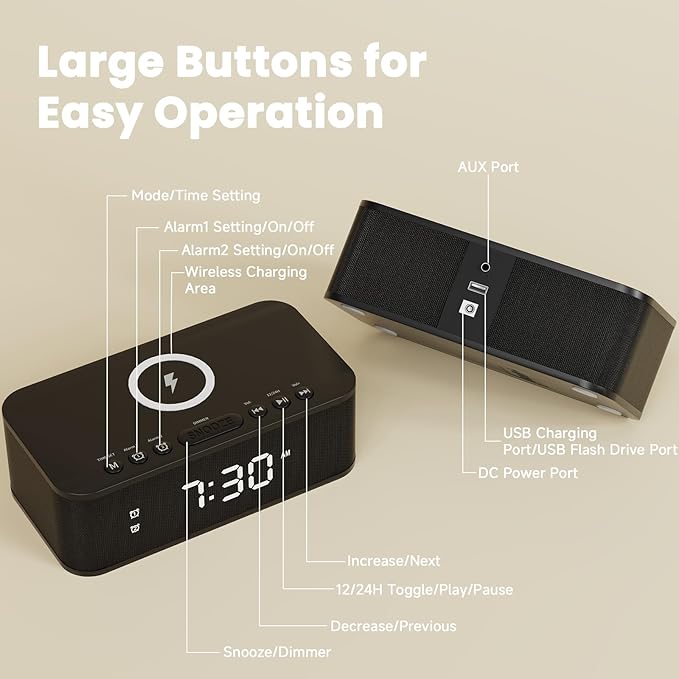Fansbe Direct Digital Alarm Clock White Noise, Loud Digital Alarm Clocks - Image 8
