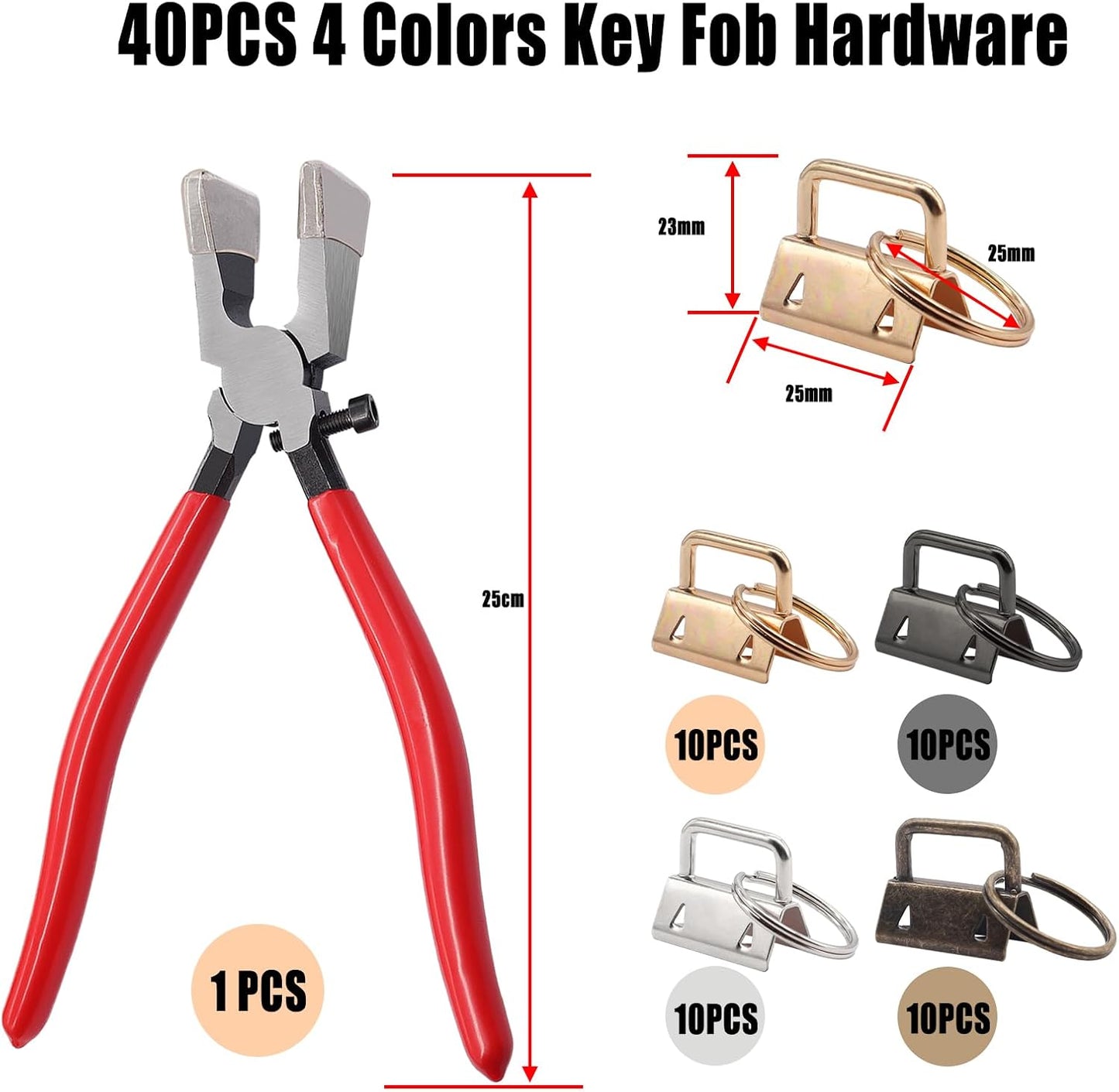 weideer 40 Sets Key Fob Hardware with Key Fob Plier Glass Running Pliers for Wristlet Key Fobs/Key Lanyard/Key Chain Hardware InstallK-082-40