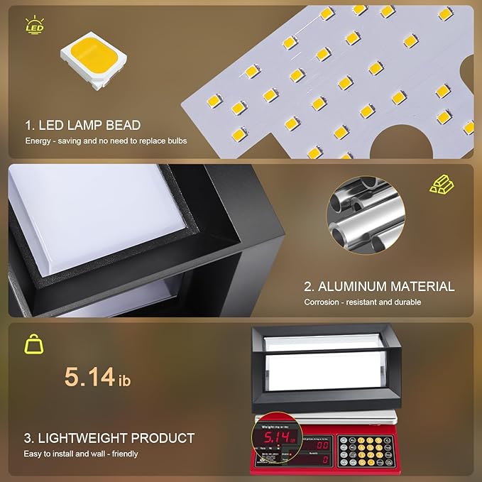 ledmo Outdoor Wall Light 1800Lm Modern Outdoor Porch Light 3000K Bright - Image 6