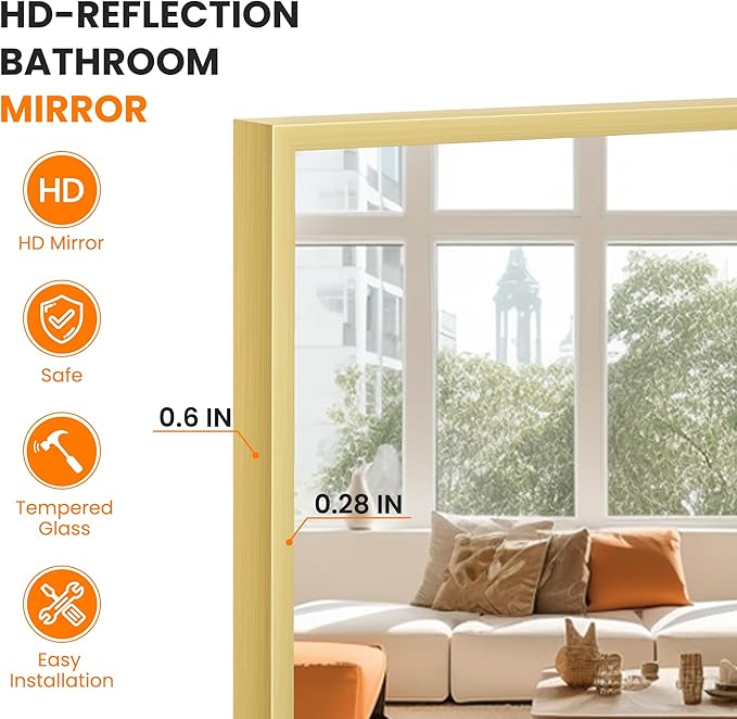 Bathroom Vanity Mirror for Wall, 2 Pack 36" x 24" Metal Framed Rectangular - Image 3
