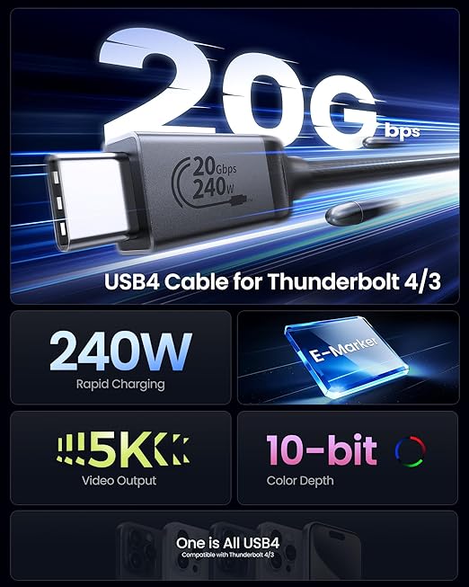 Silkland USB 4 Cable Long for Thunderbolt 4 Cable 16.5FT/5M, 20Gbps Data Sync - Image 2