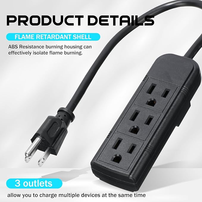 Copkim 20 Pack 3 Outlet Power Strip Extension Cord - Image 3