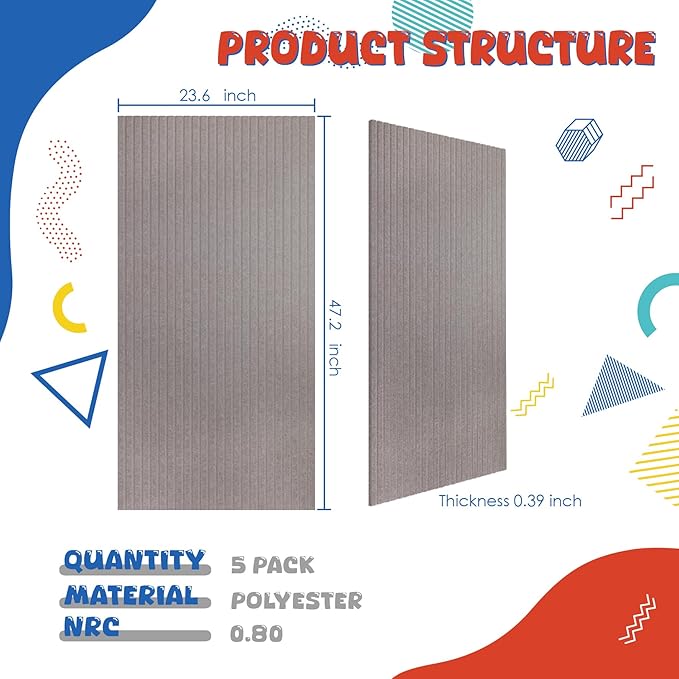 5 Pack Acoustic Panels, 47.2x23.6x0.4 inch Acoustical Wall Panels, Large - Image 2