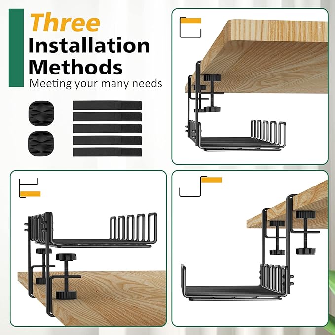 REFLYING Under Desk Cable Management Tray, L 15.7'' W 6.3'' No Drill Steel Desk - Image 7