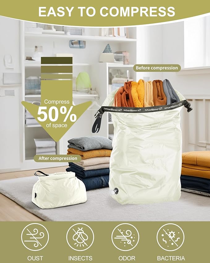 Travel Laundry Bag, Pump Free Vacuum Storage Bag Reusable Compression Dirty - Image 3