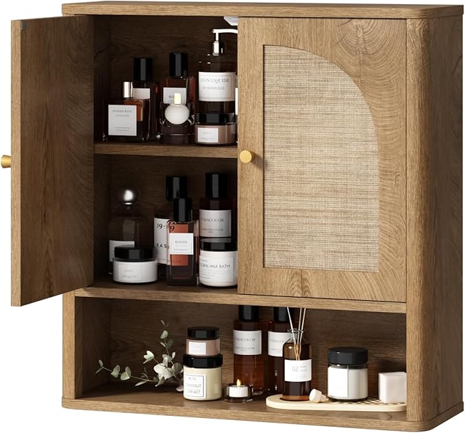 RUSTOWN Rattan Bathroom Wall Cabinet, Over The Toilet Storage Cabinets - Image 9