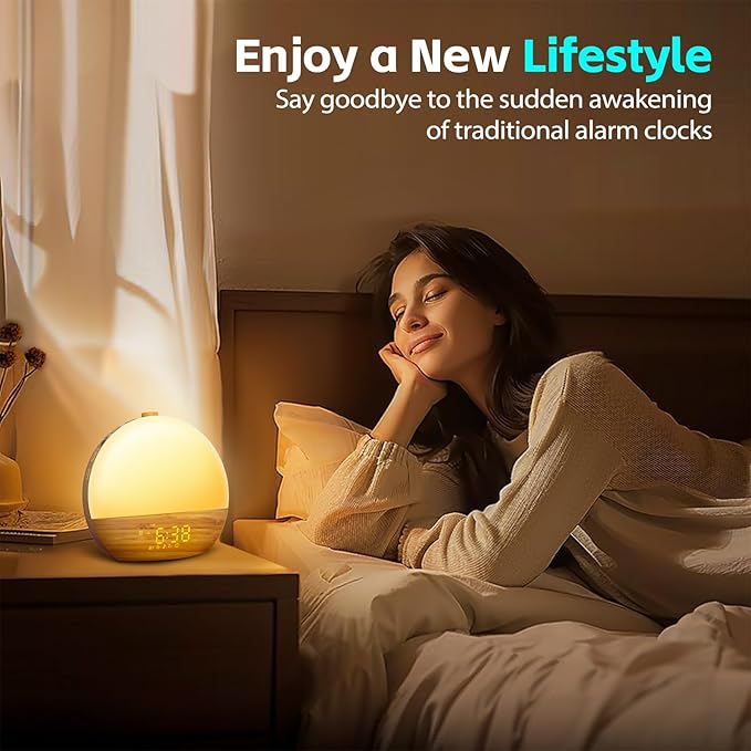 Geuuap Wood Grain White Noise Sound Machine Sunrise Alarm Clock - Image 7