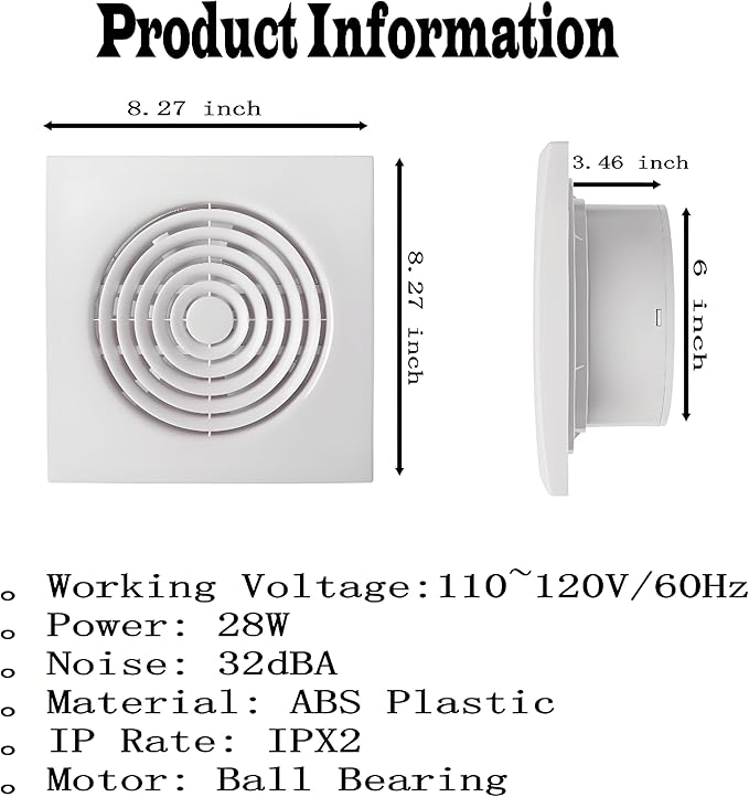 JOANAJO 6 Inch Exhaust Fan Bathroom Exhaust Fan Damper ABS Waterproof - Image 5