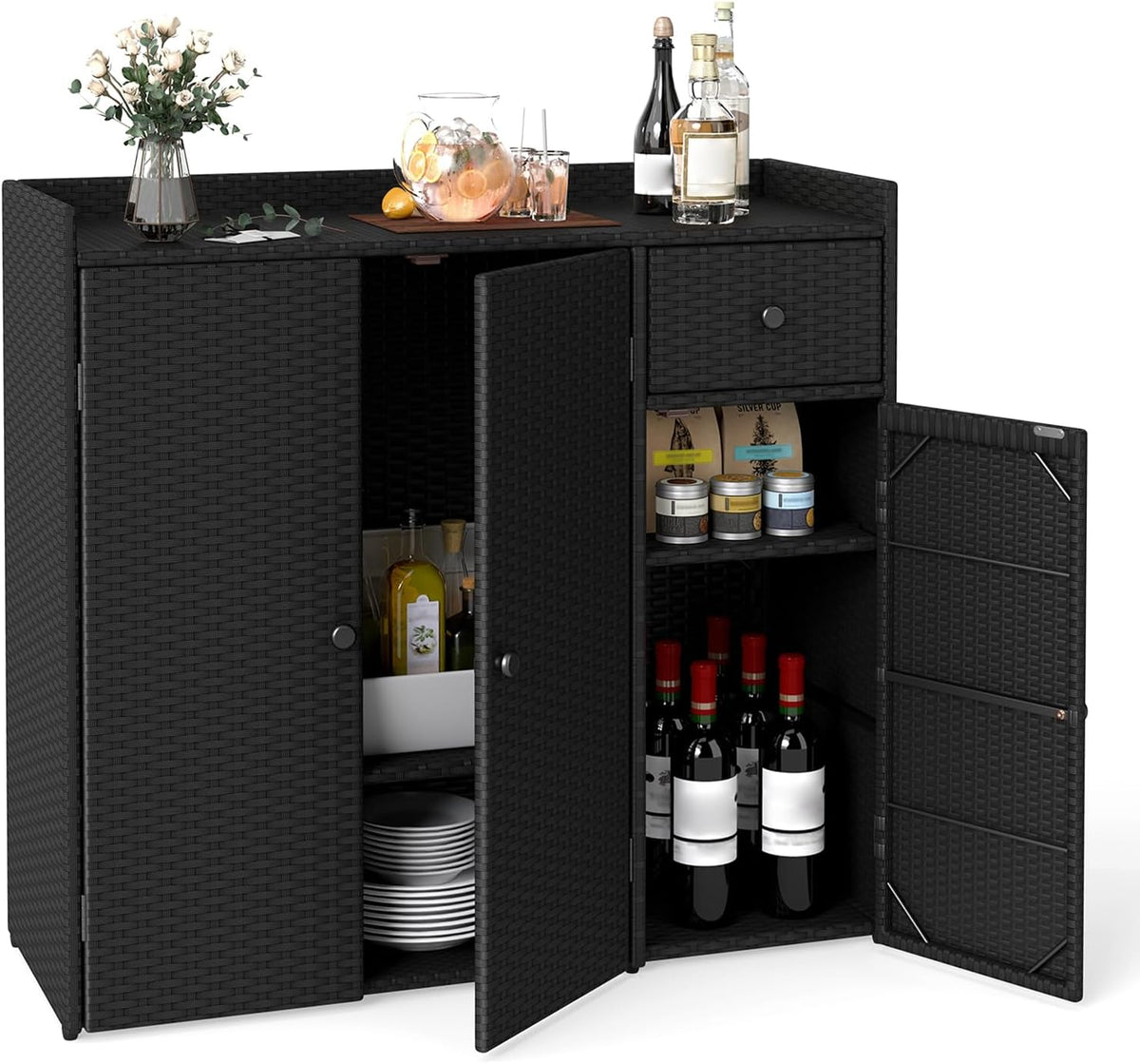 tangkula rattan outdoor storage cabinet with 2 adjustable, main product view