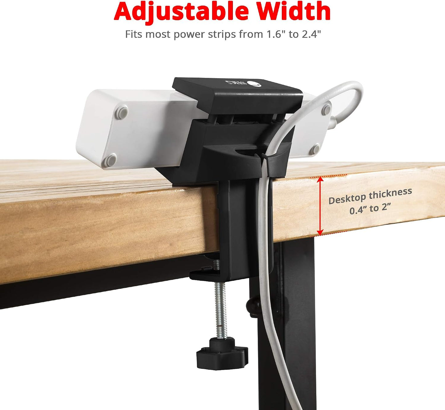 SIIG Power Strip Clamp Holder with Cable Management, CE-MT2Y12-S1 | Clamp a power strip beneath or beside a desk to keep outlets accessible and route cables away from the work surface.