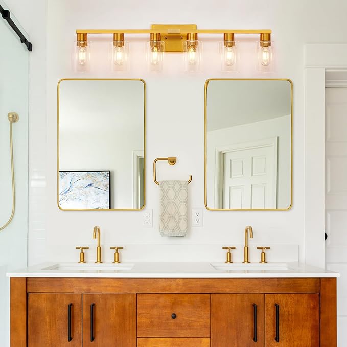 6 Light Bathroom Light Fixtures, Large Gold Bathroom Vanity Light - Image 4