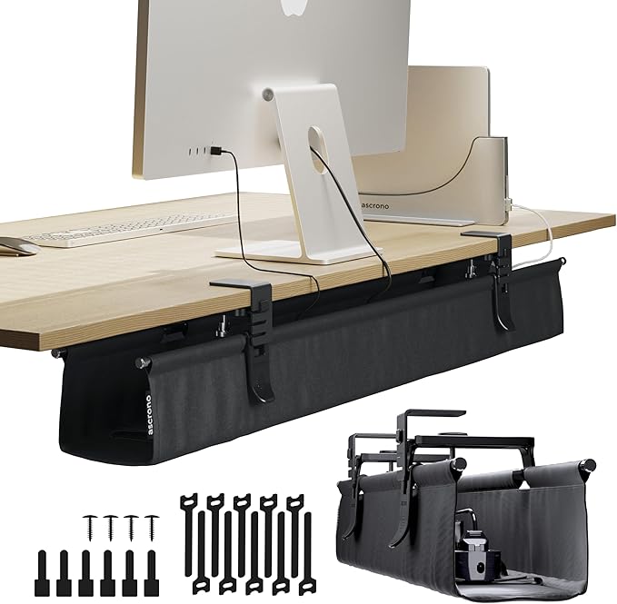 Ascrono Original No Drill Under Desk Cable Management Tray 40.6" by Ascrono