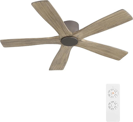 WINGBO 48" Flush Mount DC Ceiling Fans without Lights, 5 Carved Solid Wood by HomePage