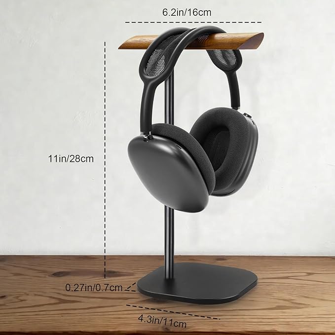 GEVO Headphone Stand for Desk, Walnut Wood & Aluminum Headset Stand, Universal - Image 4