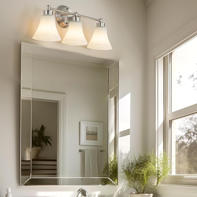 LOUSACE 3 Light Bathroom Vanity Light Vintage Brushed Nickel Bathroom Lighting - Image 7