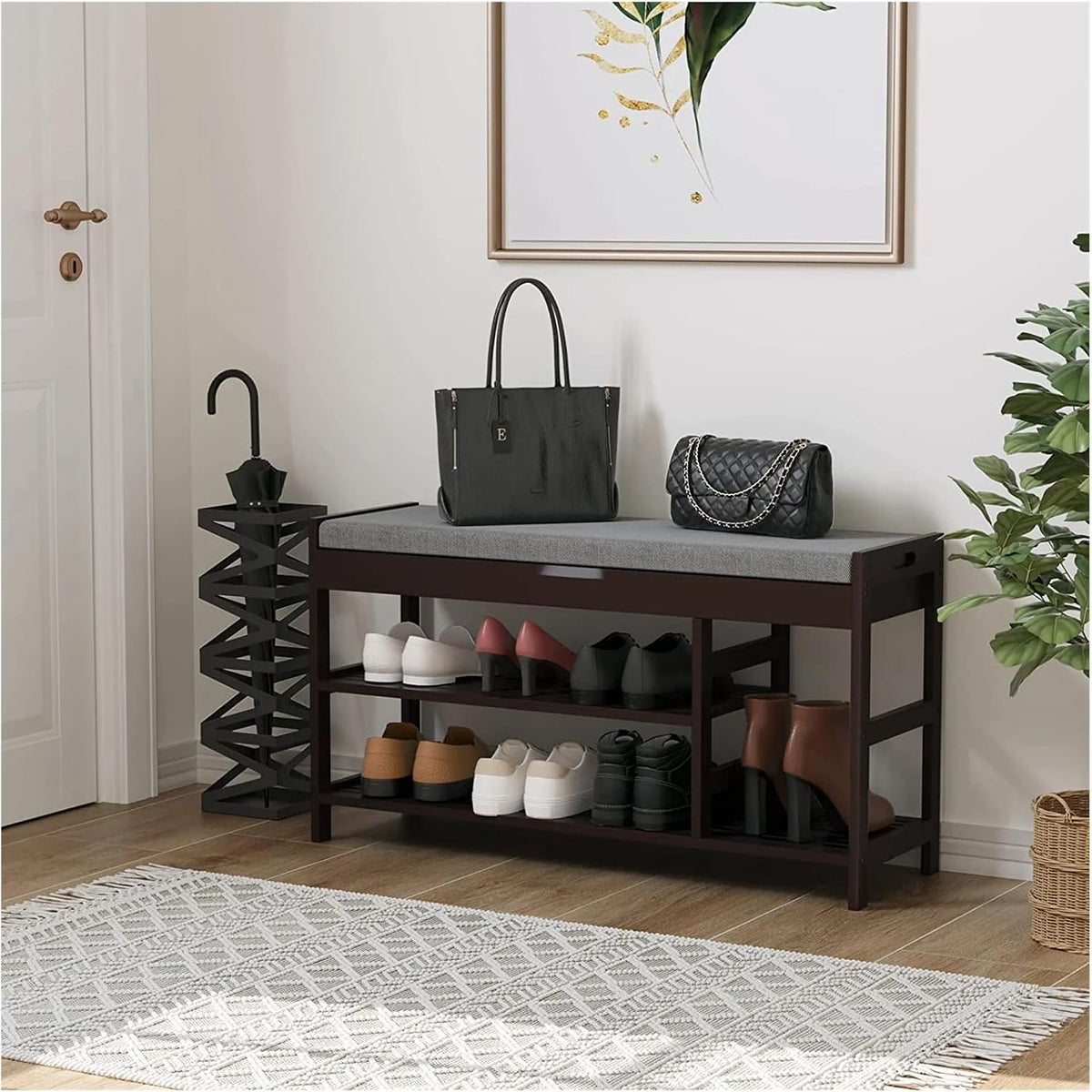 2-tier shoe rack bench with flip-top storage, 36", main product view