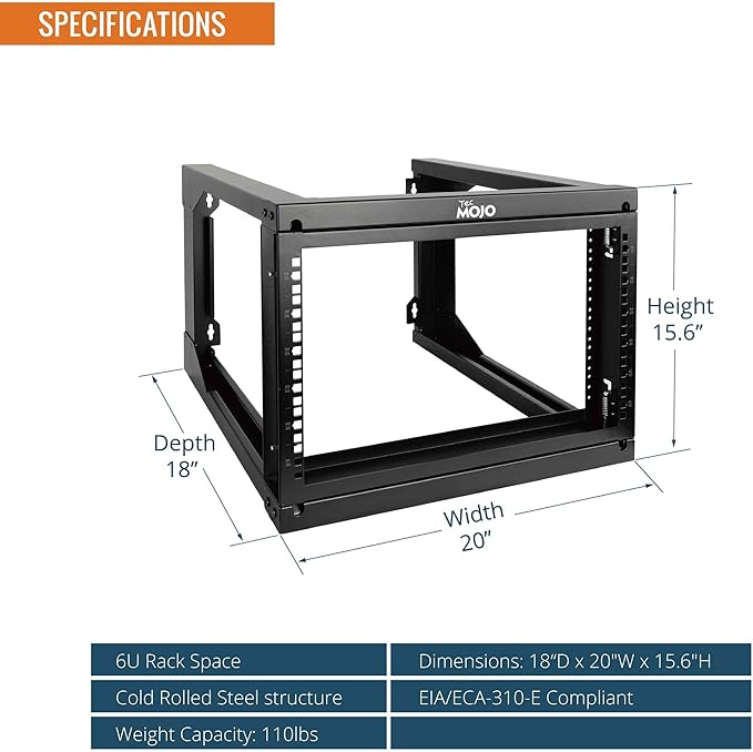 Tecmojo 6U Wall Mount Server Rack, Open Frame Network Rack - Image 2