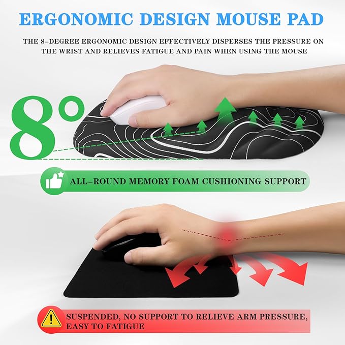 Mouse Pad Wrist Wrist Rest, Comfortable Memory Foam Wrist Rest, Non-Slip PU Base - Image 5