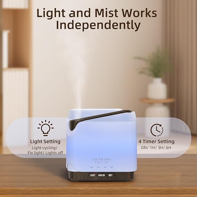 ASAKUKI Essential Oil Diffuser, Auto-Off Safety Switch, and 7 LED Light Colors - Image 8