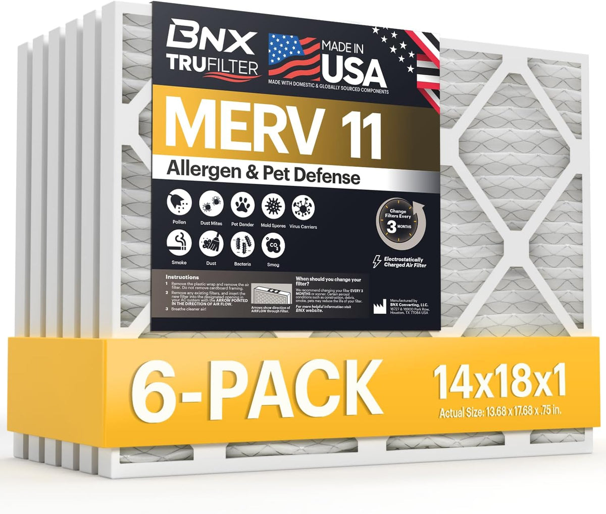 BNX TruFilter 14x18x1 Air Filter MERV 11