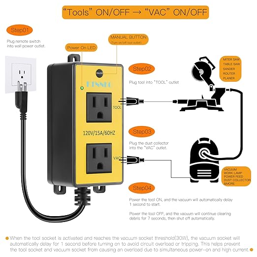 KTNNKG Automatic Remote Vacuum Switch，Load Sensing Outlets, Power Tool/Table - Image 2