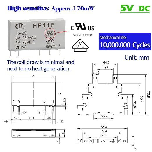 UL Listed 20Pcs 5V Electromagnetic Relay 5 Volt DC Relay Miniature 1NO 1NC 6Amp - Image 4