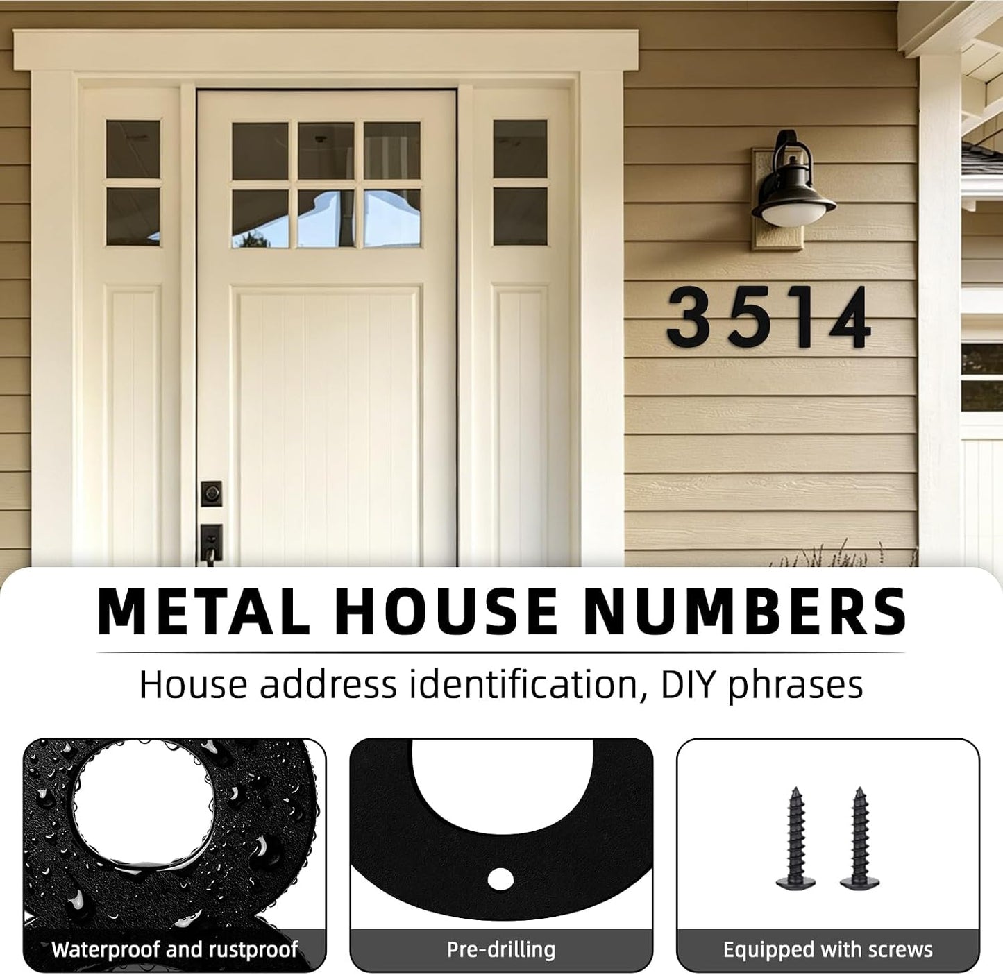 4 Inch 4 PCS House Numbers for Outside, Metal Address Numbers for Home Door，Suitable for Outdoor Signage，Mailbox Letters, Courtyard Address Alphabet Decorations(4")