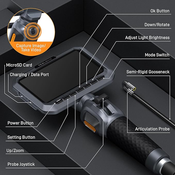 Teslong Two-Way Articulating Borescope, 5.5mm Slim Probe, 5.0'' Industrial - Image 8