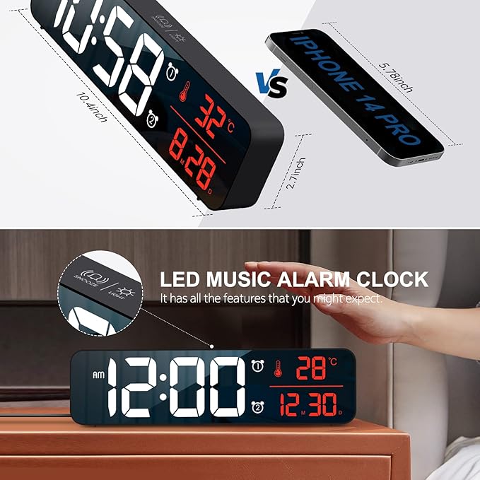 Hournor Digital Clock for Bedroom, Digital Wall Clock for Living Room Decor - Image 9