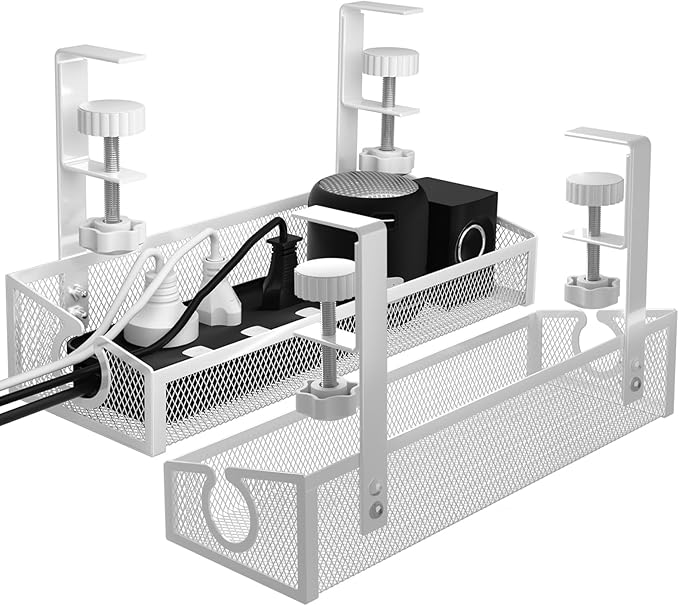Under Desk Cable Management Tray White, No Drill Desk Cable Management Organizer by Kaiferty