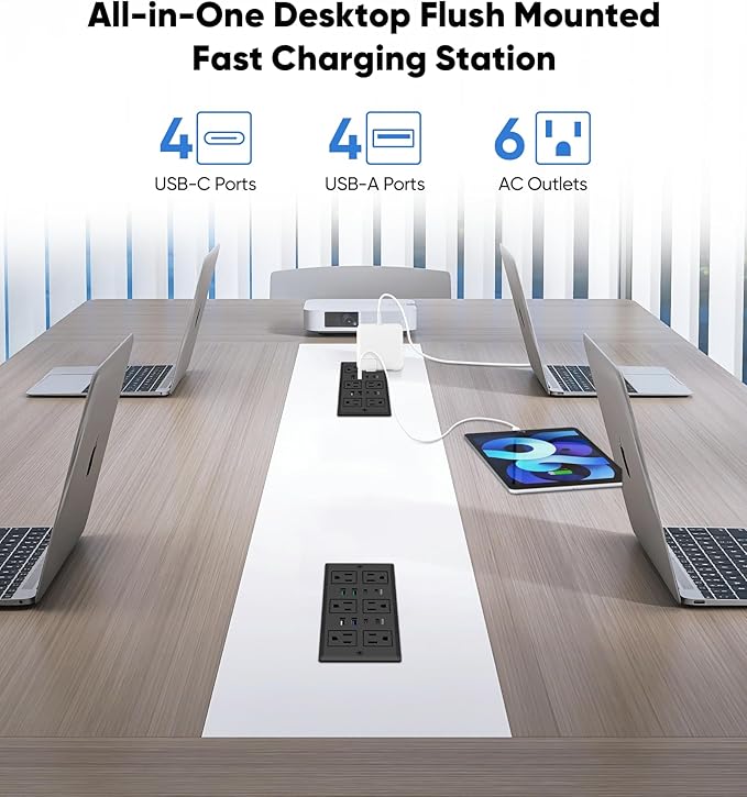 45W Recessed Power Strip, Flush Mounted Surge Protector - Image 2