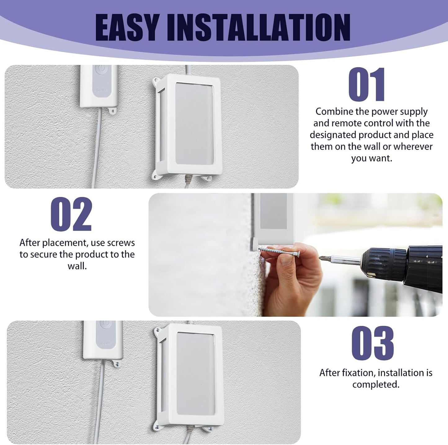 Control Box Power Supply Wall Mount Holder for Govee H705 H706, 2 Pack | Adhesive mount replacement for Govee outdoor controller & power, easy install, cooling design
