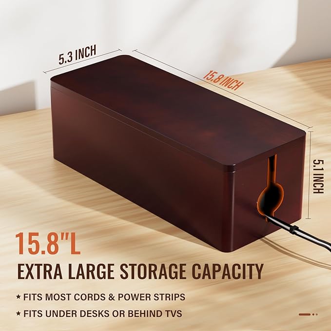 Cinati Large Cable Management Box, 15.8" Wooden Cable Organizer - Image 6