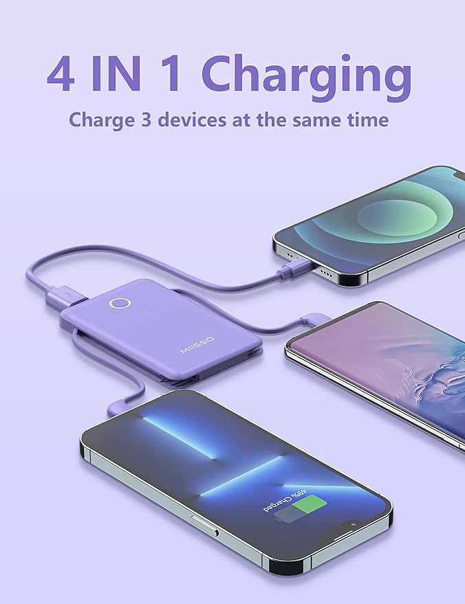 6000mah Ultra Slim Built in Cables Power Bank, Card Size Built in USB C Cords - Image 9